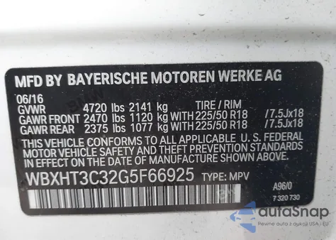 2016 BMW X1 xDrive28I из США, поврежденный, VIN WBXHT3C32G5F66925